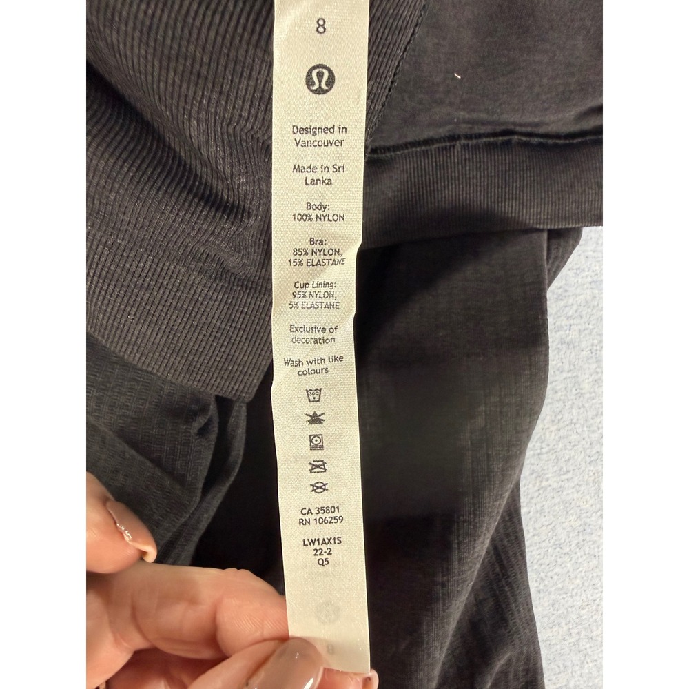 Lululemon Ebb to Street Tank Black Ribbed Built-in Shelf Bra LW1AX1S Size 8 - Picture 4 of 6